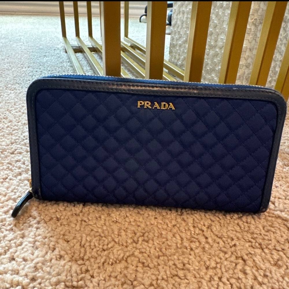 Prada Long Wallet Navy Blue Nylon